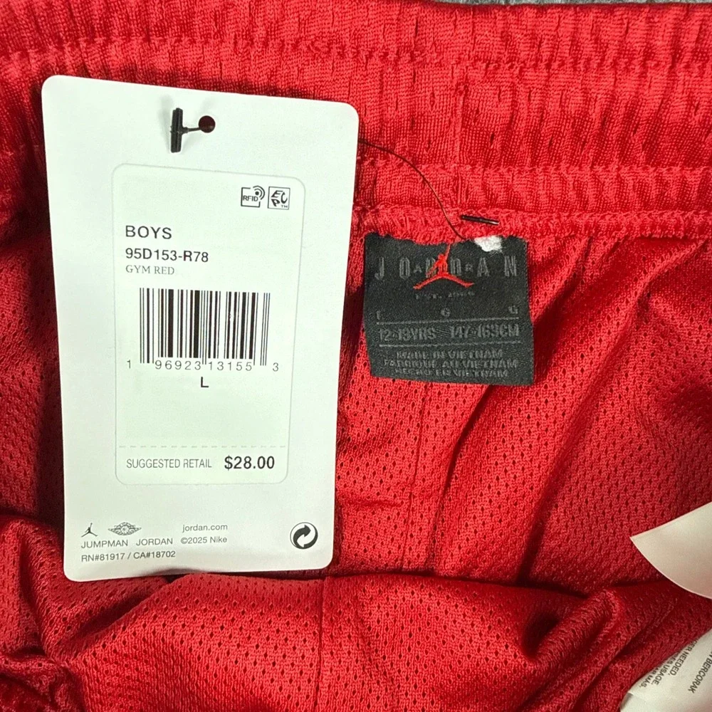 Jordan Boys Large 12-13 Yrs Gym Red Mesh Athletic Basketball Shorts NWT